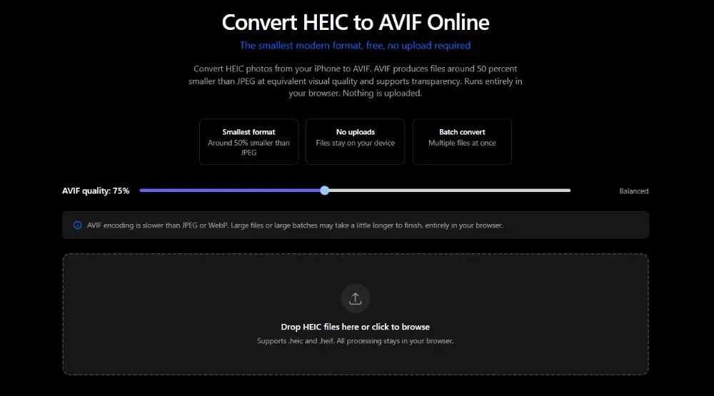 ImgTweak HEIC to AVIF converter interface