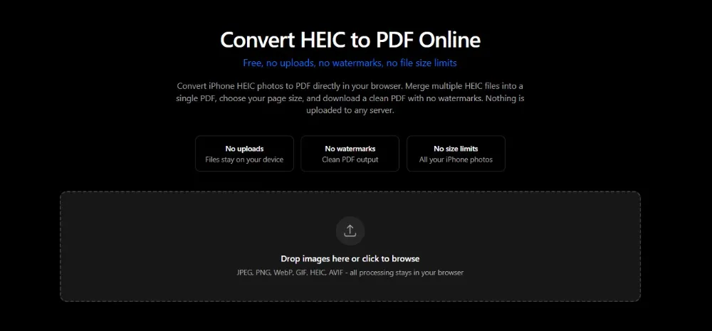 ImgTweak HEIC to PDF converter showing multiple photos being merged into a single PDF document