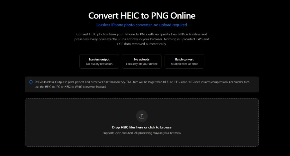 ImgTweak HEIC to PNG converter interface showing batch conversion support